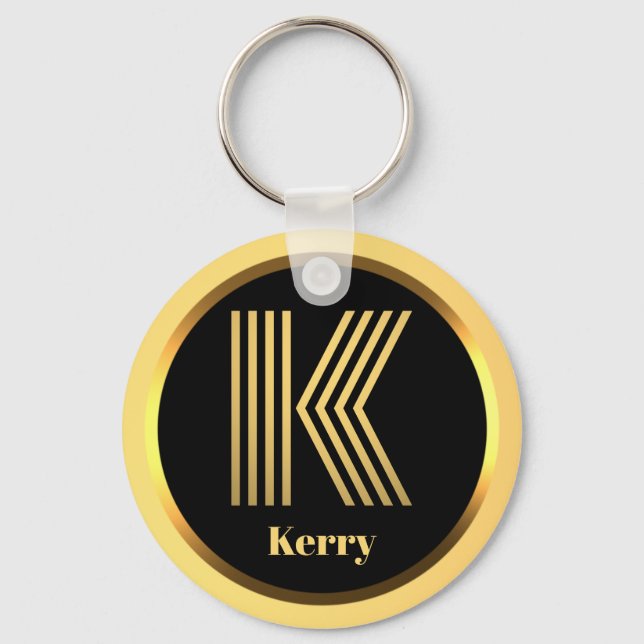 K Guld Monogrammed Brev Personlig Keychain Nyckelring (Framsida)