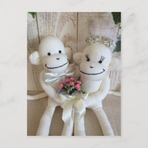 K&K Sock monkey Bröllop (Rosa) vykort