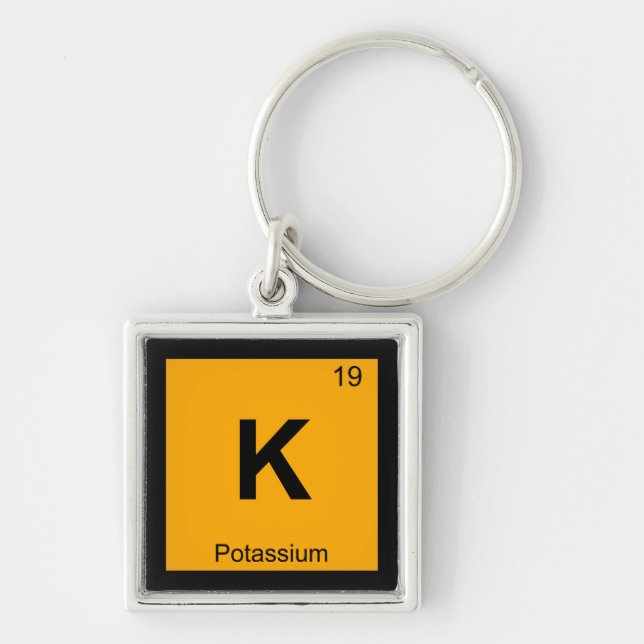 K - Kalium Kemi Periodiska Systemet Symbol Fyrkantig Silverfärgad Nyckelring (Framsidan)
