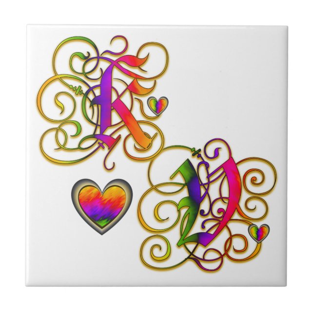 K Kärlek V Artisan Monogram Tile Kakelplatta (Framsidan)