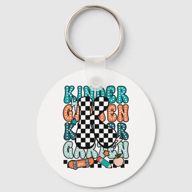 K Kindergarten Teacher Checkered Back To School Ki Nyckelring (Framsida)