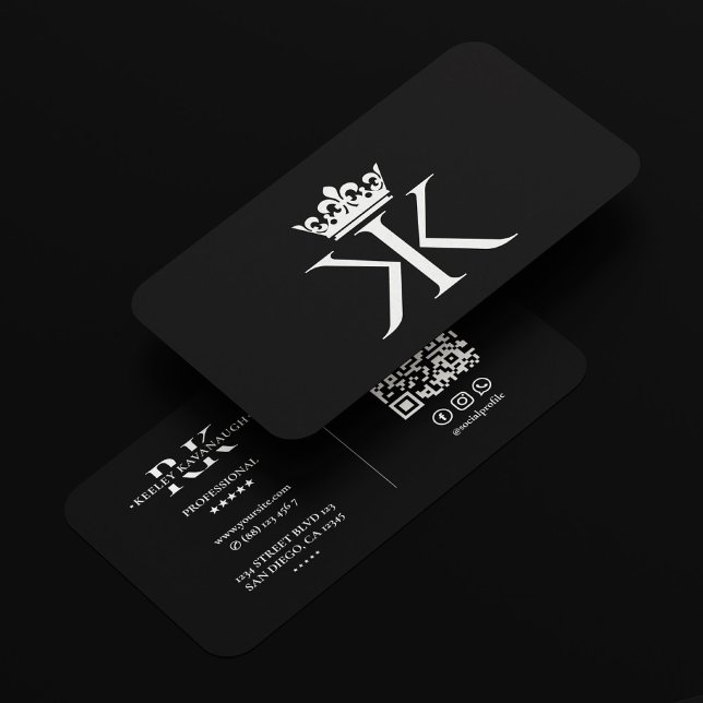 K Krona Black White Modern Professionell Modern Visitkort (K Crown Black White Modern Professional Modern Business Card
)