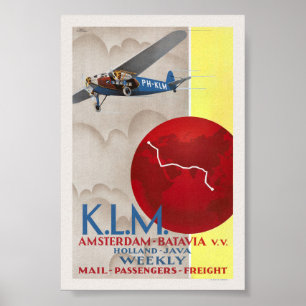K.L.M. Amsterdam-Batavia Vintage Affisch 1930