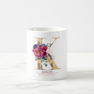 K Monogram Blommigt Burgundy Red and Navy Blue Kaffemugg