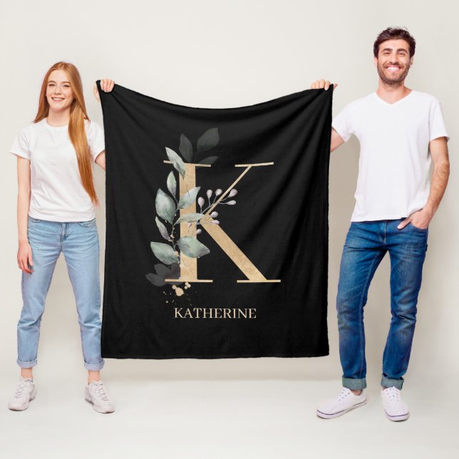 K Monogram Blommigt Personlig Fleece Blanket (På plats)