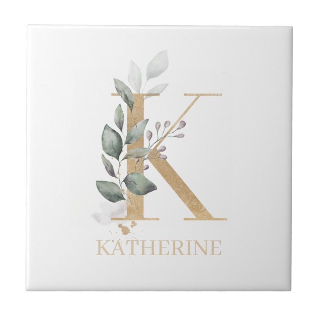 K Monogram-Blommigtens Personlig Kakelplatta (Framsidan)