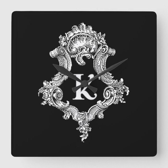 K Monogram initial Fyrkantig Klocka (Framsida)