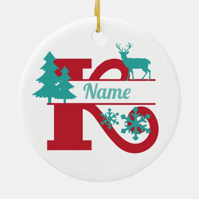 K Monogram Initial jul Träd Ornament i Helgdag (Baksidan)