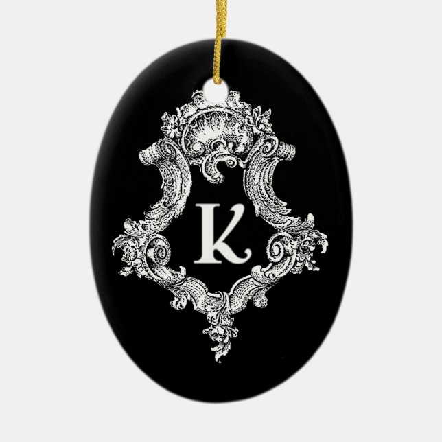 K Monogram initial Julgransprydnad Keramik (Framsidan)