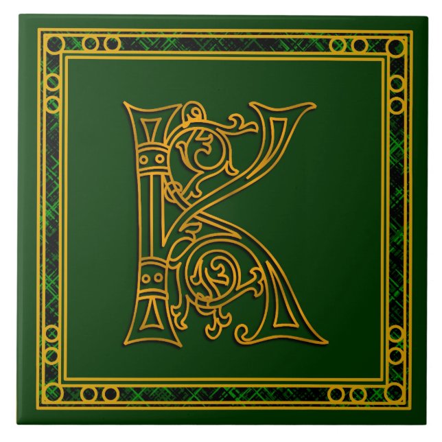 K Monogram "Irish Guld on Grönt" keramiska plattor Kakelplatta (Framsidan)