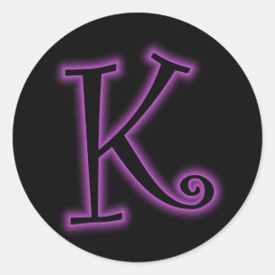 K Monogram Lila Neon Runt Klistermärke