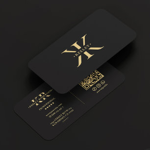 K Monogram Logotyp Elegant Black Modern Visitkort