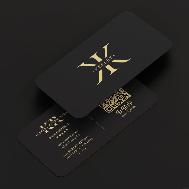 K Monogram Logotyp Elegant Black Modern Visitkort (K Monogram Logo Elegant Black Gold Modern Business Card
)