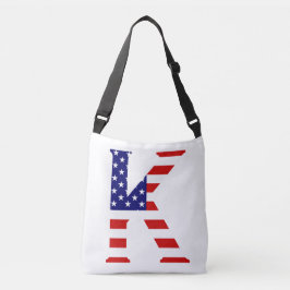K Monogram överlagt på USA flagga-burk Axelväska