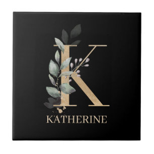 K Monogram Personlig av keramisk Blommigt Kakelplatta
