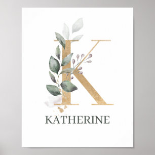 K Monogram-Personlig för Blommigt Poster