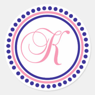 K Monogram (stor blå / Rosa punktcirkel) Runt Klistermärke