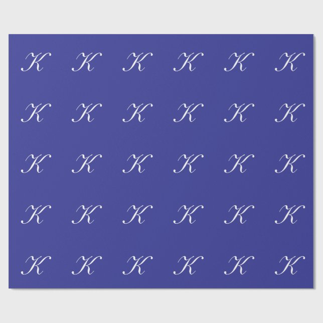 "K" Monograminitial vit på blå Presentpapper (Platt)