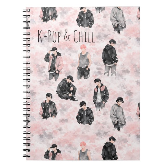 K-Pop & Chill Minimalistisk Silhuett Estetik Anteckningsbok (Framsidan)