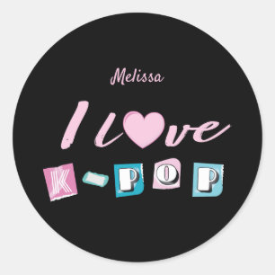 K-pop kärlek koreansk musik fan svart rosa blå runt klistermärke