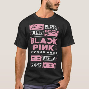 K pop Koreansk popup Mode Black Rosa Korea K pop T Shirt