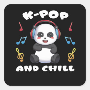 K-Pop och Chill Anime Panda Manga Music Kpop Fläkt Fyrkantigt Klistermärke