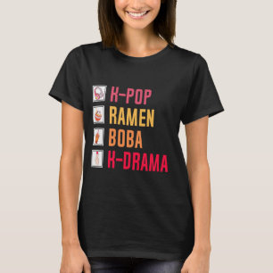 K-Pop Ramen Boba K-Drama koreansk Music Heart T Shirt