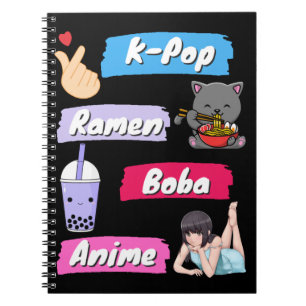 K-Pop, Ramen, Boba och Anime Pop Culture Fläkt Anteckningsbok