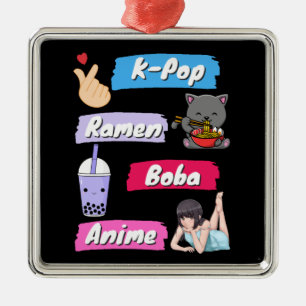 K-Pop, Ramen, Boba och Anime Pop Culture Fläkt Julgransprydnad Metall