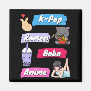 K-Pop, Ramen, Boba och Anime Pop Culture Fläkt Magnet