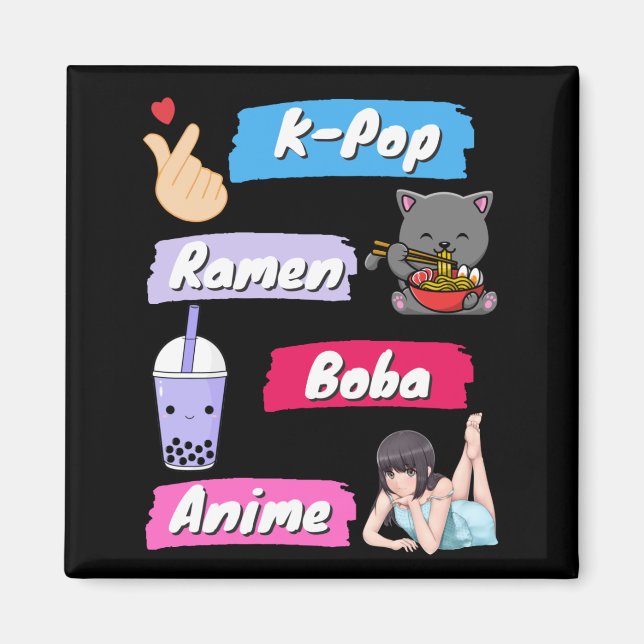 K-Pop, Ramen, Boba och Anime Pop Culture Fläkt Magnet (Framsidan)