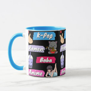 K-Pop, Ramen, Boba och Anime Pop Culture Fläkt Mugg
