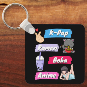 K-Pop, Ramen, Boba och Anime Pop Culture Fläkt Nyckelring