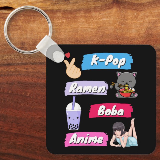 K-Pop, Ramen, Boba och Anime Pop Culture Fläkt    Nyckelring (Framsida)