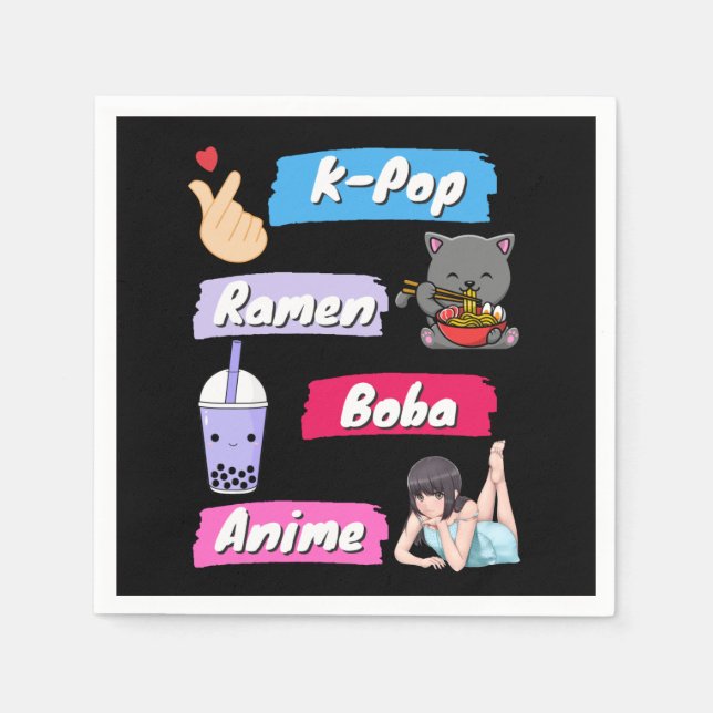 K-Pop, Ramen, Boba och Anime Pop Culture Fläkt Pappersservett (Framsidan)
