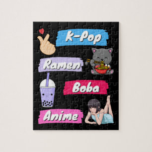 K-Pop, Ramen, Boba och Anime Pop Culture Fläkt Pussel