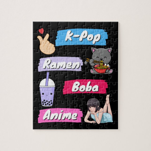 K-Pop, Ramen, Boba och Anime Pop Culture Fläkt    Pussel (Vertikal)