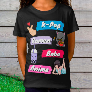 K-Pop, Ramen, Boba och Anime Pop Culture Fläkt T Shirt