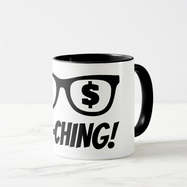 Ka-ching dollartecken i ögonen kaffemugg (Framsida höger)