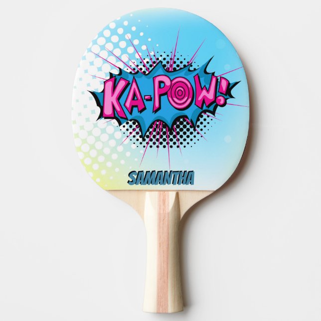 Ka-pow för Superhero för stil för popkonst komisk! Pingisracket (Framsidan)