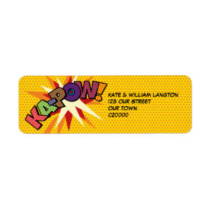 KA-POW Kul Retro Serietidning Pop Art-adress Returadress Etikett
