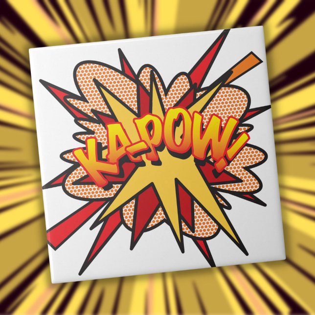 KA-POW Kul Retro Serietidning Popkonst Kakelplatta (KA-POW Fun Retro Comic Book Pop Art Tile)