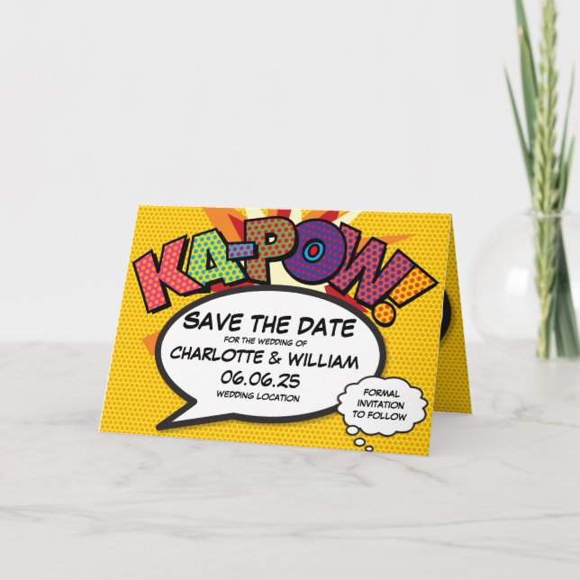 KA-POW Spara datum Rolig Retro Serietidning Popkon Meddelande (Framsida)