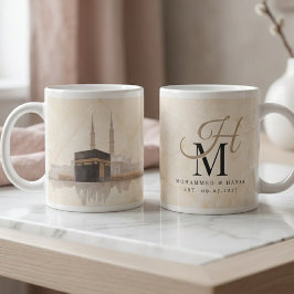 Kaaba Bröllopsgåva | Muslimsk Par Namn Monogram Jumbo Mugg