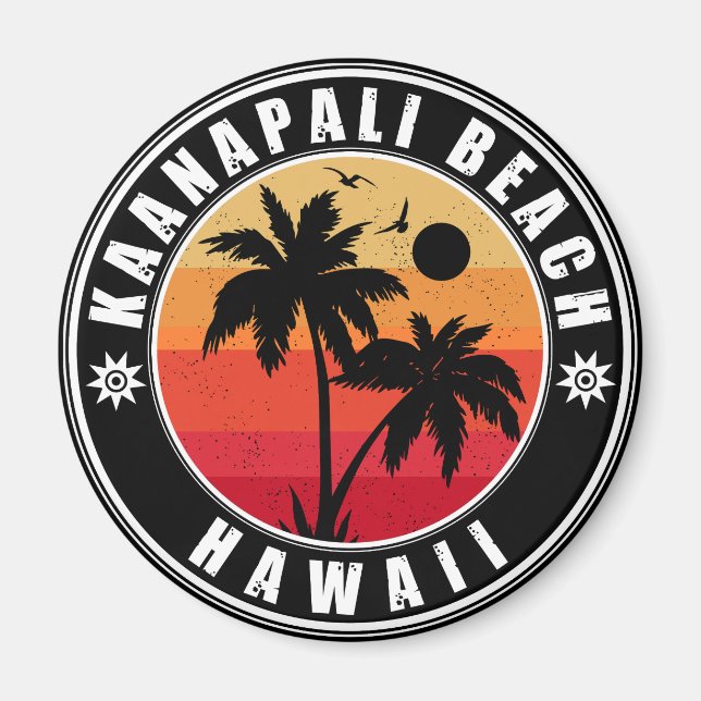 Kaanapali Beach Hawaii Retro Handflatan Träd 60-ta Magnet (Framsidan)