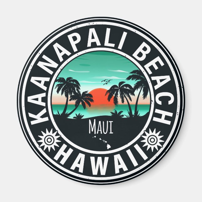 Ka'anapali Beach Hawaii Retro Sunset Souvenirs 60- Magnet (Framsidan)