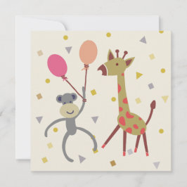 kaart felicitatie aapje met ballon en giraffe kort