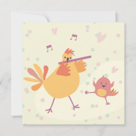 kaart felicitatie kip met dwarsfluit kort