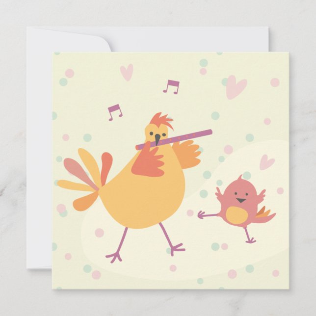kaart felicitatie kip met dwarsfluit kort (Framsida)