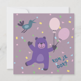  kaart uitnodiging beertje met ballon